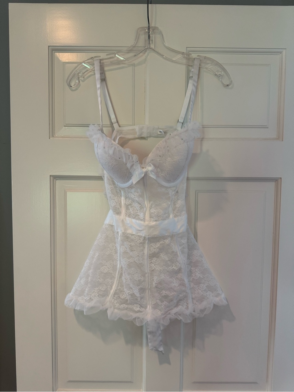 Victoria Secret I do bridal honeymoon White Lace Bustier  apron babydoll NWT 36C